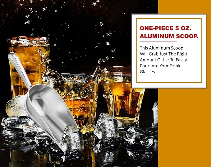 Cast Aluminum Utility Scoop, 5-Ounce - Round Bottom, Small ice scoop For Multi-Purpose Use, With Finger Groove Handle (Hand Wash Only) 5 oz.