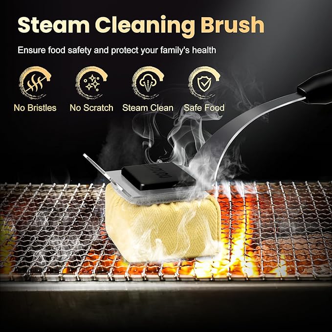 Grill Brush Bristle Free + 5 Replaceable Pads, Grill Cleaner Brush for Outdoor Grill, Steam Grill Brush and Scraper for Cast Iron/Stainless Steel Grates, BBQ Grill Brush, Gift for Men Dad