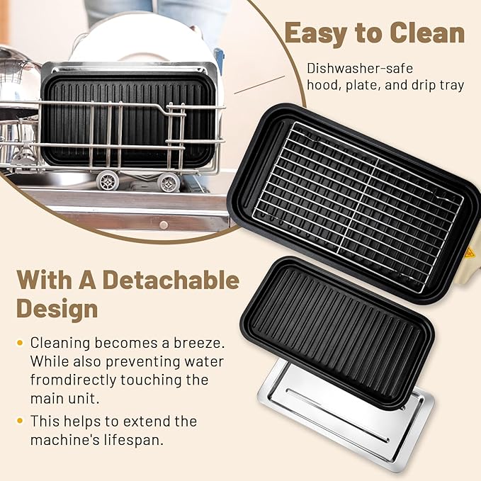 Pukomc Electric Indoor Grill,2 in 1 Indoor Grills for Kitchen with Grill Net & Non-Stick Cooking Removable Plate, Temperature Control, Dishwasher Safe, 1700W Smokeless barbecue