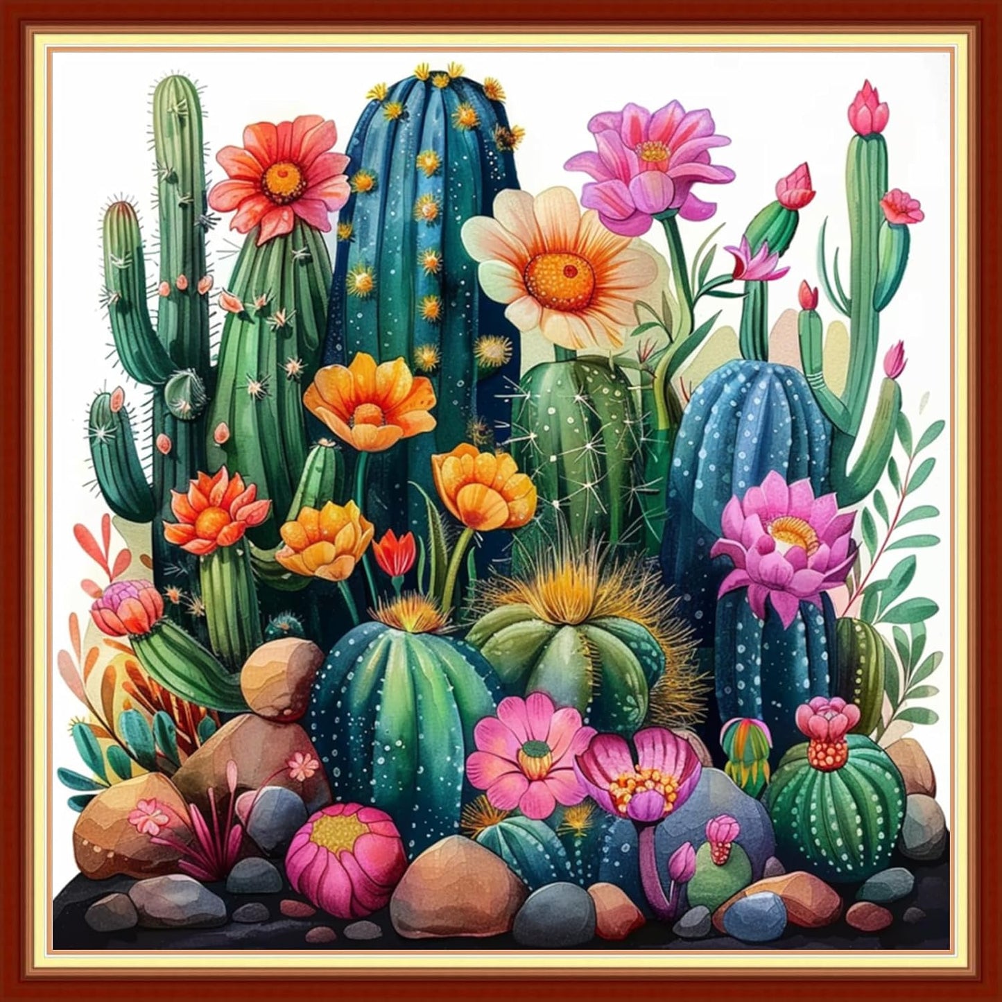 Joyhoor Stamped Cross Stitch Kits for Beginners, Needlepoint Kits for Adults, 11CT Counted Embroidery Kits-Succulent Plants 18x18 inchs