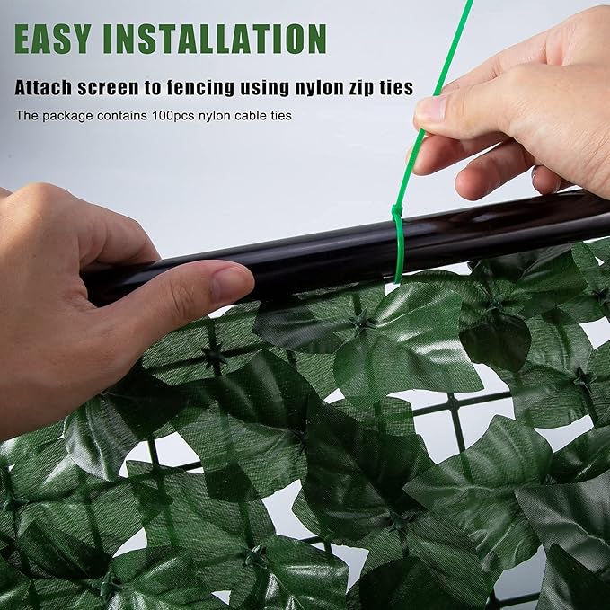 Faux Ivy Privacy Fence Screen Outdoor Expandable Artificial Greenery Roll Fake Hedge Wall Patio Green Plastic Leaf Plant Vine Grass Panels Gate Covering for Garden Yard Balcony (98.4 X 39.4 in)