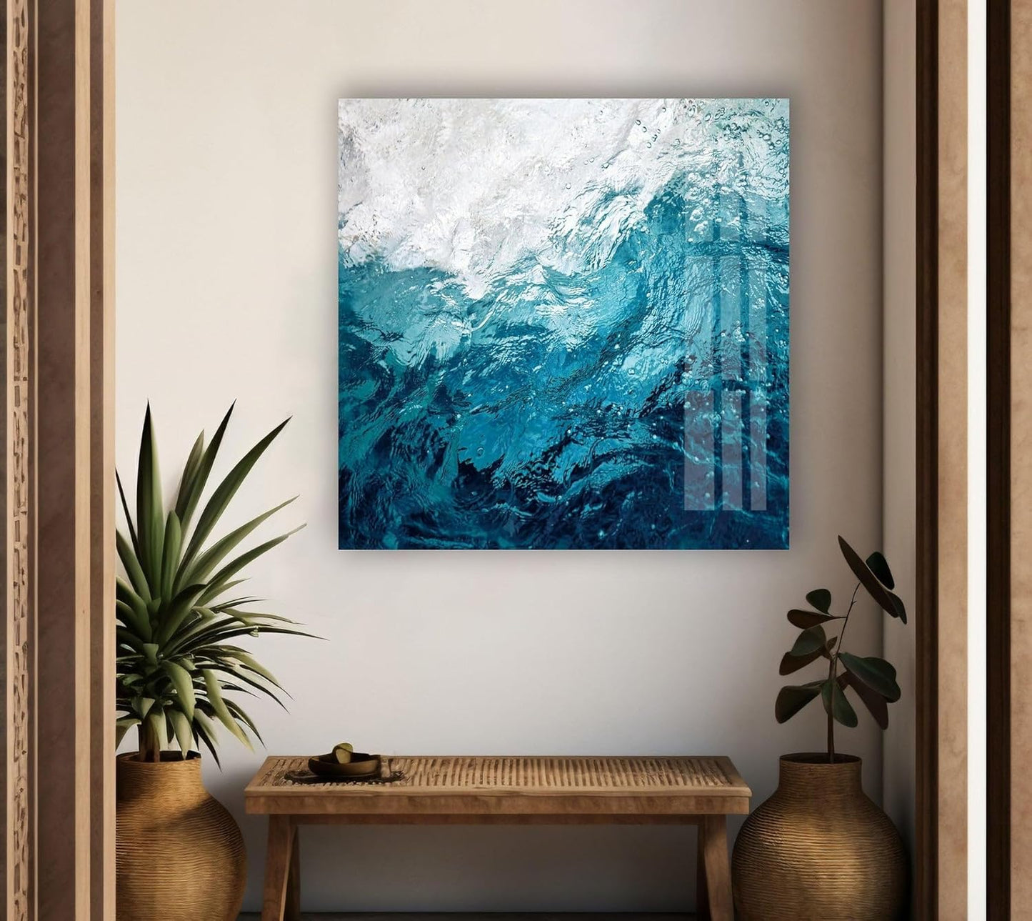 My Photostation.com 48Wx32H'' Blue Waves Abstract Glass Wall ArtTempered Glass Printing Wall Decor Large Wall Art Wall Hangings