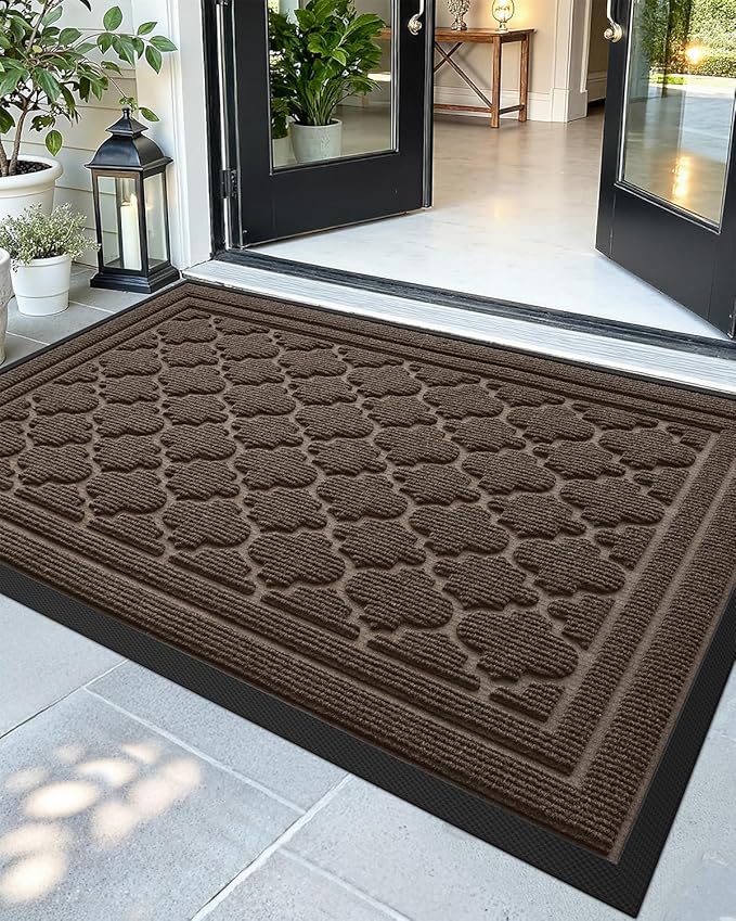 Color&Geometry Large Front Door Mat Outside Entrance, Heavy Duty Non Slip Low Profile Doormat for Entryway, Trap Dirt and Moisture Welcome Mats All-Weather, Easy Clean, Patio, Garage, 36"x60" Brown
