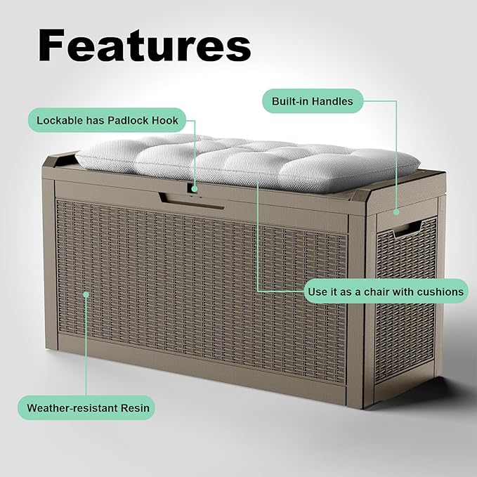 60 Gallon Waterproof Resin Deck Box, UV Resistant Outdoor Storage for Garden, Patio, Porch, Delivery, Gray