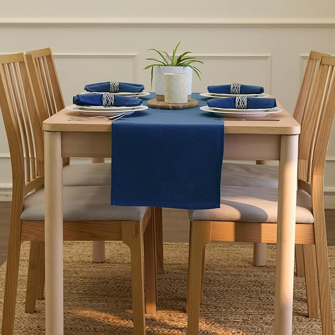 Encasa XO Table Runner 13"x72" Long | Cotton Canvas Fabric | Cobalt Solid Color | Machine Washable & Durable