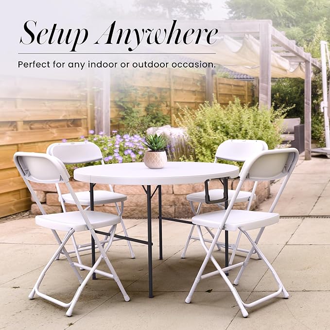 3.5 Feet Circular Round Foldable Table with Built in Handle & Steel Legs | Heavy Duty Portable | Perfect for Party, Dining, Wedding, Events, Picnic Indoor, Outdoor, Camping, Utility