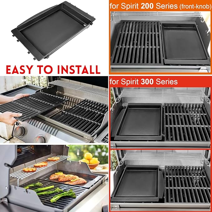 GasSaf 7658 Griddle for Weber Spirit 200 300, Grill Pan for Spirit II E-210 E-310, Grill Griddle for Genesis 1000-5000, Silver B/C, Replacement Parts for Weber 7597 7598 7637 7638 7525 Grates Insert