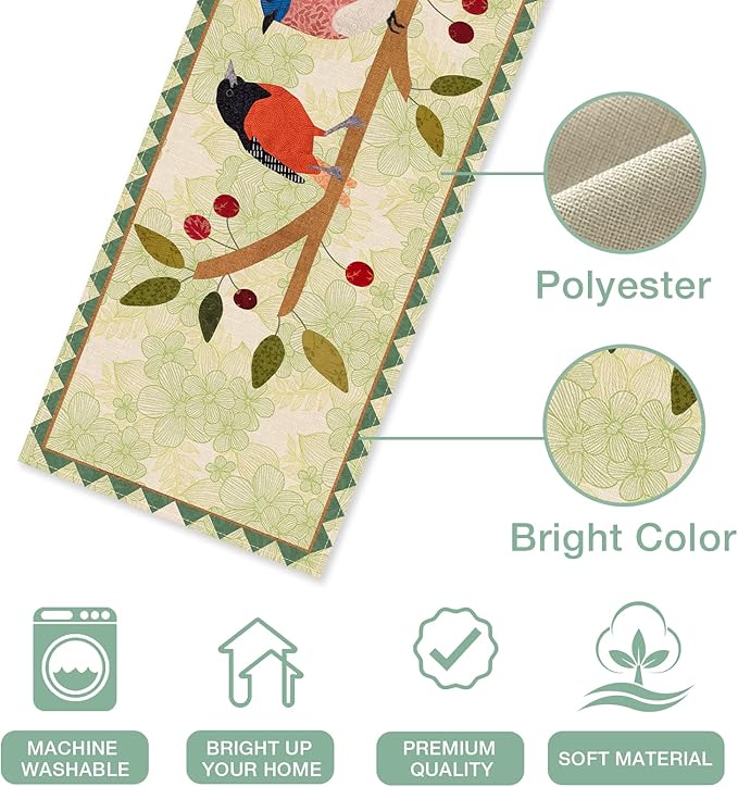 Seliem Summer Birds Tree Branches Table Runner, Cardinal Home Kitchen Dining Decor, Spring Seasonal Farmhouse Decorations Indoor Outdoor Party Supply 13 x 60 Inch