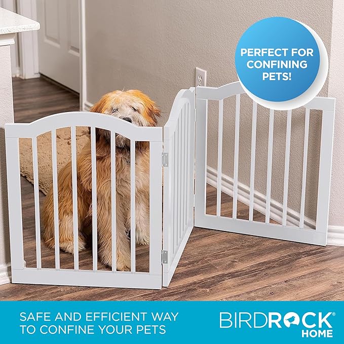 INTERNET'S BEST Arched Top Dog Gate | 3 Panel, 24" H Wooden Pet Barrier for Dogs or Cats | Freestanding Folding Room Divider for Doorways, Hallways, Stairs, and Porch | Portable, Extra Wide | White