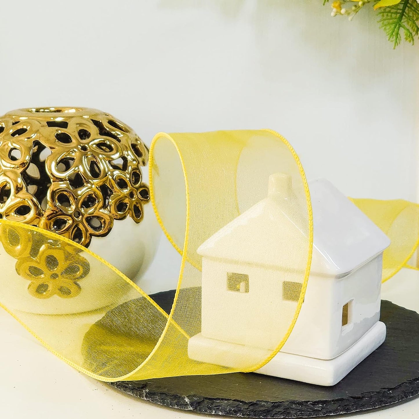 CT CRAFT LLC Sheer Organza Wired Ribbon 2.5" x 50Yards Yellow for Wedding Chair Bow Flora Bouquet Gift Wrapping Christmas Tree Home Decor Wreath