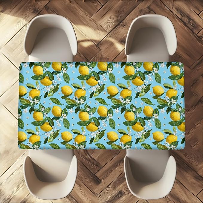 Rectangle Table Cloth Cover Waterproof Elastic Fitted Polyester Fitted Tablecloths for 6 Foot Tables for Indoor,Picnic, Camping, Outdoor （60" x 30"，Lemon）