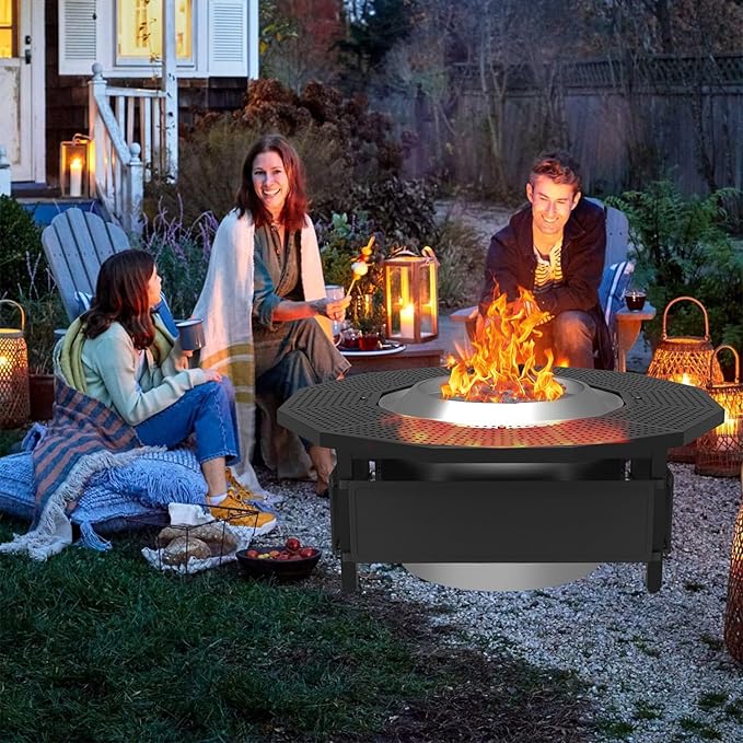 Fire Pit Surround Tabletop for Solo Stove Bonfire Ranger 2.0, with Coated Steel and UV-Resistant Outdoor Fabric, Adjustable Tabletop for Solo Stove Bonfire Accessories, Thick Metal