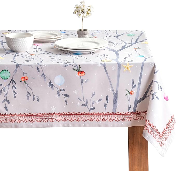 Maison d' Hermine Table Cloth Rectangle Table 100% Cotton 60 x 120 Inches Fall Tablecloth Reusable Everyday Use for Thanksgiving Christmas Decorations Dining Farmhouse Party (Fairy Christmas)