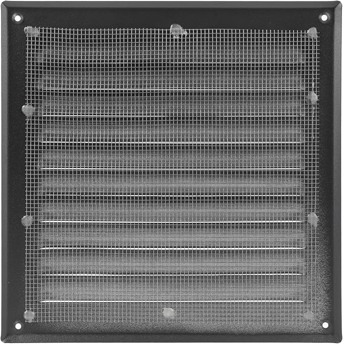 Square Ventilation Grille / 8" x 8" Inch Inside Measurement/Black Metal Air Vent Louver - Inside/Outside use - / 10" x 10" Inch Outer Measurement