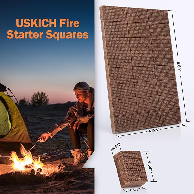 USKICH Fire Starter Squares 72Pcs,Natural Fire Starters for Campfires,Grill,BBQ,Wood Stove -Waterproof,Weather Resistant Fire Starters for Fireplace-Camping Firestarter Cubes Accessories Kit
