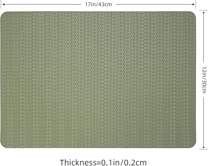 Faux Leather Placemats Set of 4 – 17x12 Inch Vinyl Table Mats, Heat Resistant, Non Slip, Wipeable & Washable, Easy to Clean Dining Table Decor for Kitchen & Dining Room（Olive Green）
