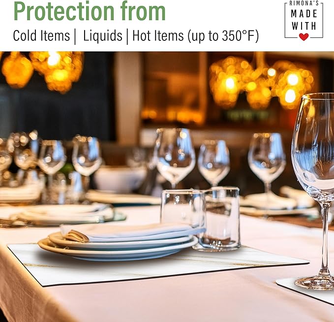 RIMONA'S Heat Resistant Marble Placemats Set of 4 - Waterproof, Heat Proof Table Protector, Non-Slip, Ideal for Gifting, Mother-in-Law Gift, White Marble Hard Placemats