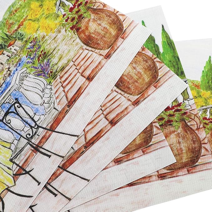 Gugrida Placemats Set of 6 Plaid Checkered Colorful Landscape PVC Placemat for Dining Table Durable Woven Vinyl Stain tablemats 18"X12"