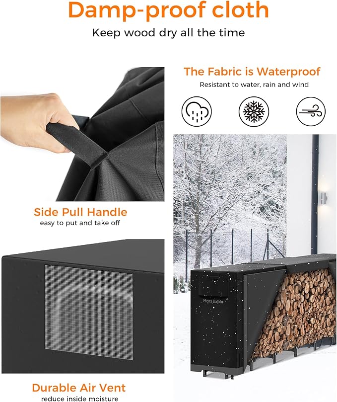 12ft Firewood Log Rack with Cover Outdoor, Heavy Duty Indoor Outdoor Firewood Storage Log Rack with Cover Combo Set Black