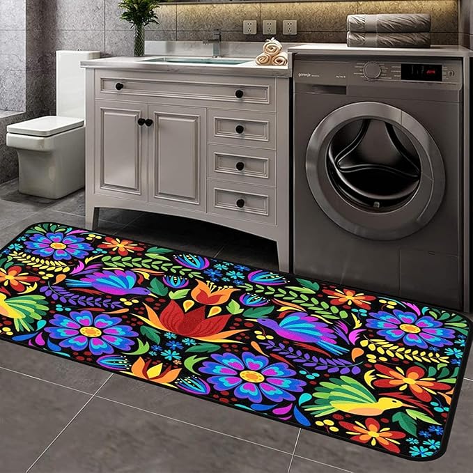 Floral Mexican Birds Doormat Area Rugs Floor Mat for Patio Front Door Entry Garage Kitchen Bathroom 72x24 in