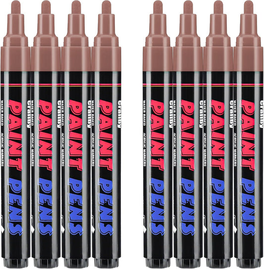 Brown Paint Pens Paint Markers - 8 Pack Permanent Quick Dry Waterproof Marker Pens for Rocks Wood Fabric Plastic Canvas Glass Mugs Metal Tire Stone