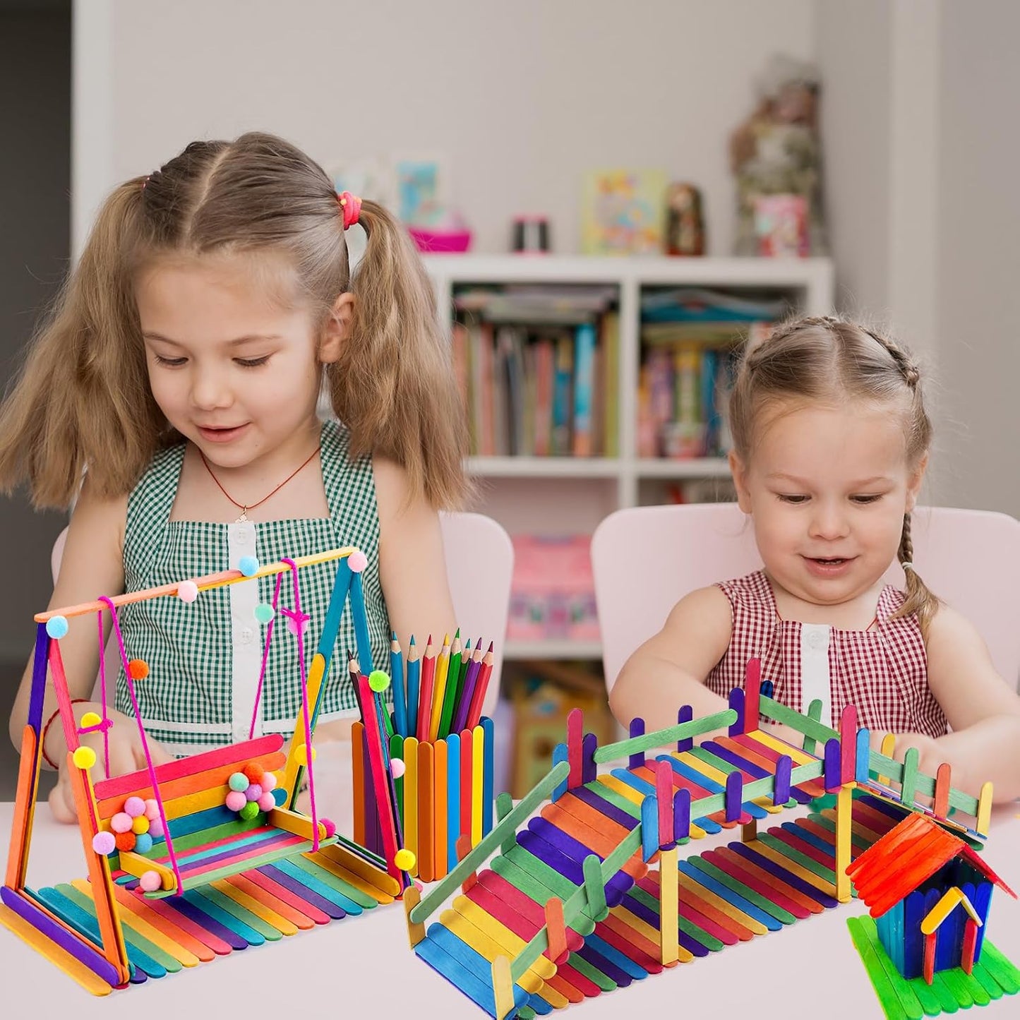 1000PCS Colored Sticks for Craft, 3 Sizes(2.5",4.5",6") Colorful Rainbow Wooden Popsicle Sticks Bulk for Home Decoration Project Kid Classroom Art DIY Craft Supplies School Activities