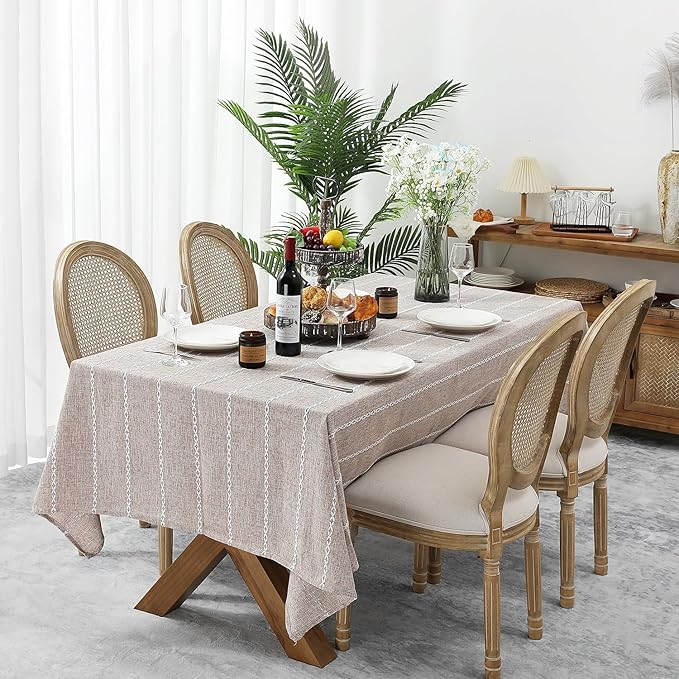 Chassic 60 x 60 inches Farmhouse Style Linen tablecloths, Wrinkle Resistant Washable Dining Room Table Cloths for Square Tables - Light Coffee