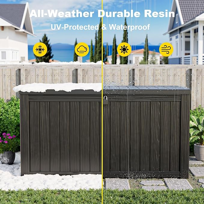 180 Gallon Large Resin Outdoor Storage Deck Box, for Patio Cushions, Garden Tools, Sports Equipment, and Pool Supplies, Lockable & Waterproof (Black)