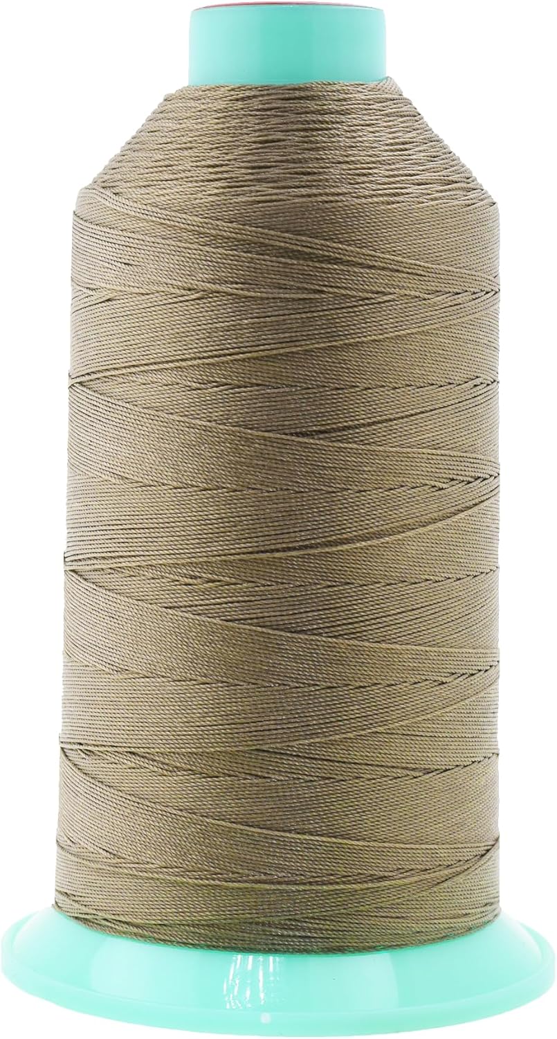 Mandala Crafts Bonded Nylon Thread Dark Beige Heavy Duty Sewing Threads - 1250 YDs Size 138 420D T135 Tex 135 Thread for Leather Jeans Weaving Outdoor Marine Upholstery Threads