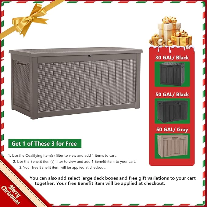 TARKARI 320 Gallon Lockable Resin Deck Box, Waterproof & UV-Resistant Outdoor Storage Box for Outdoor Cushion Storage, Garden Tools & Pool Accessories Storage, Gray