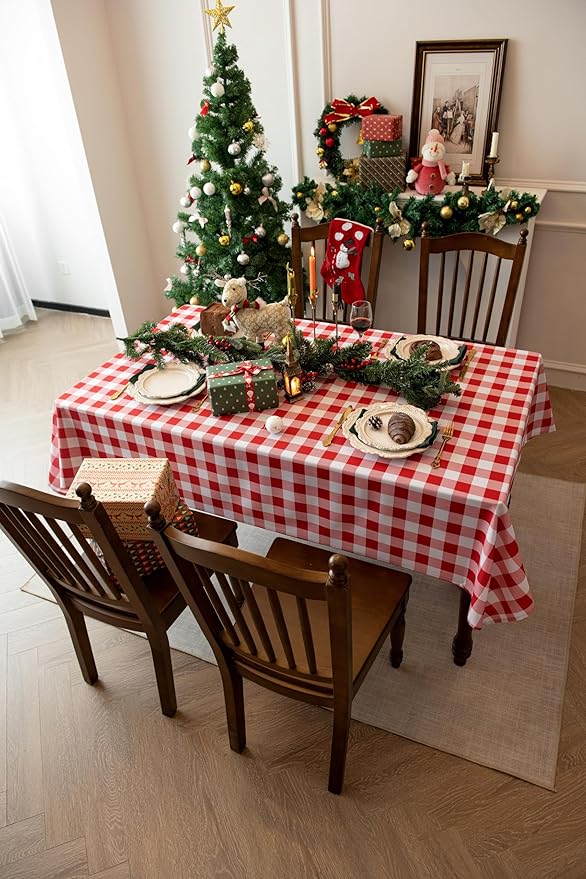 Waterproof Plaid Tablecloth Fabric - Square 58x58 Inch Classic Gingham Checker Table Cloth for Indoor/Outdoor Use - Buffalo Table Cover for Picnics, BBQs, and Parties