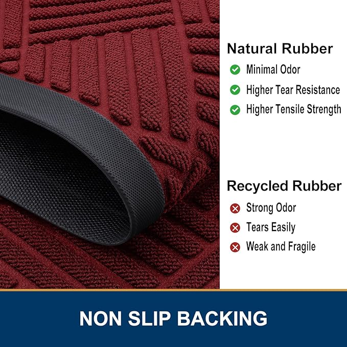 Smiry Front Door Mat Outside Entrance, Heavy Duty Outdoor Indoor Mat, Natural Rubber Doormat, Non Slip, Trap Dirt and Moisture, Easy Clean, Low Profile Patio Porch Entryway Mat, 71x23, Wine Red