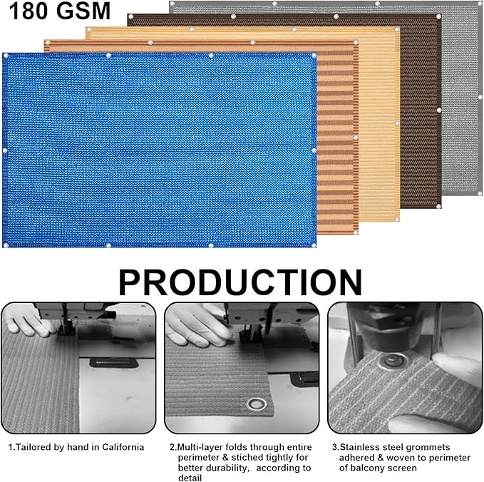 Eden's Decor Balcony Privacy Screen Brown/Khaki 2'6"x 36' Cover Mesh Windscreen Weather-Resistant UV Protection for Backyard Deck, Patio, Balcony, Pool, Porch, Fence, Railing, Gardening