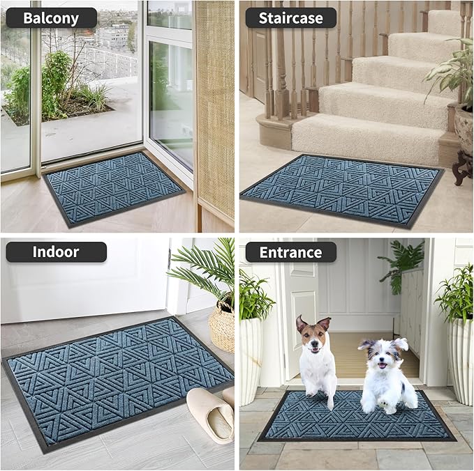 Yimobra Large Door Mat 36x24, All-Weather Waterproof Non-Slip Welcome Matt Outdoor, Heavy Duty Non Slip Doormat for Entryway for Patio and Garage Indoor, Easy Clean, Mix Blue