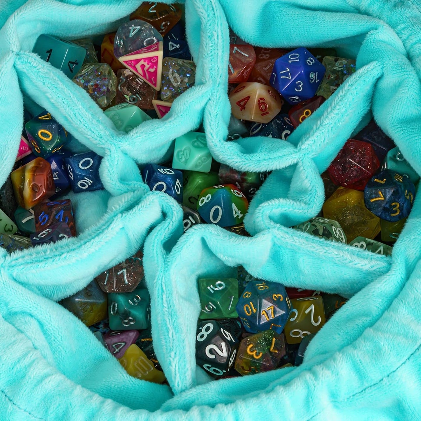 DND Dice Bags Large with Pockets Cyan Storage Bag Star Pattern for D&D RPG Game - Capacity 200+ Polyhedral Die