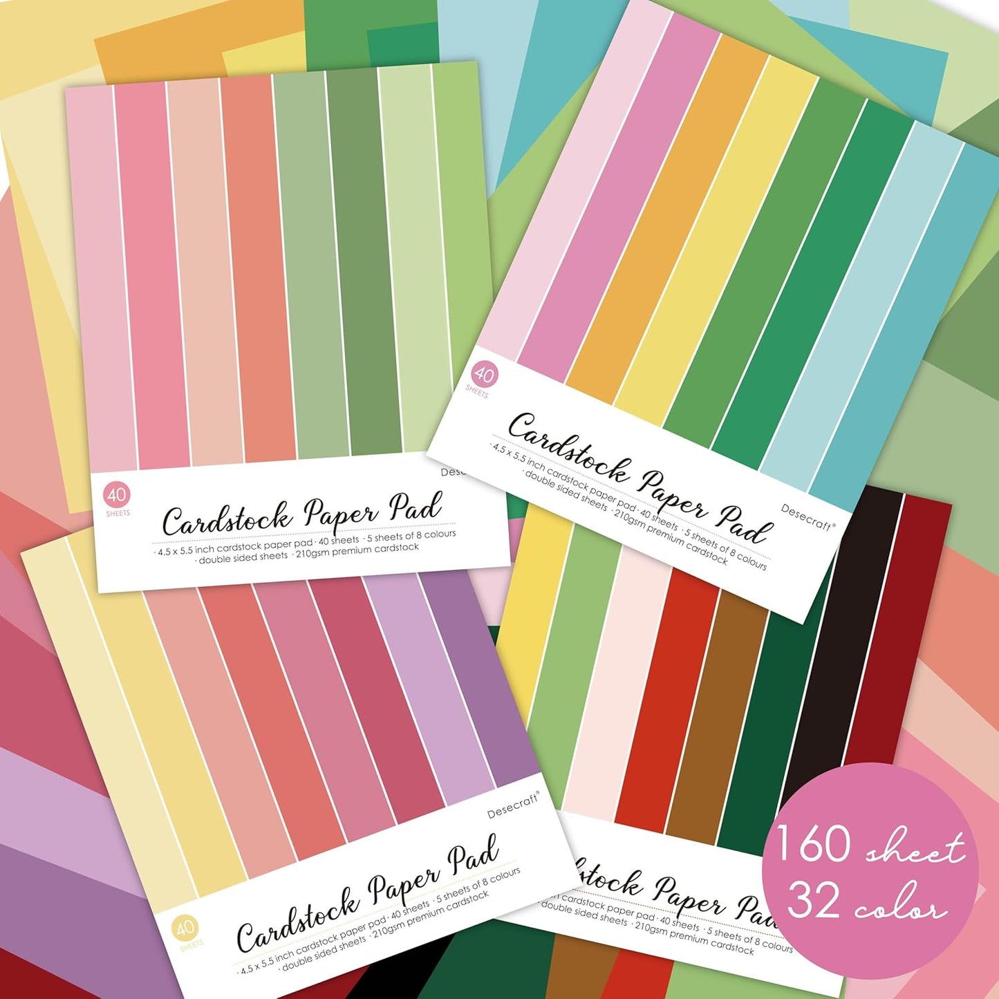 160 sheets Essential Variety Pack Cardstock Paper Pad 4 Pack 32 colors Scrapbook Decorative Paper for Card Making Journaling Origami Scrapbook Paper Scrapbooking Supplies