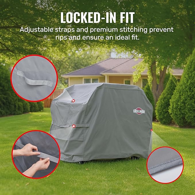 Grillman Grill Cover, BBQ Outdoor Grill Covers, Charcoal, Gas Grills, Waterproof, Rip-Proof, Weather-Resistant, Anti-UV, Barbecue Cover for Weber, Genesis, Charbroil, Nexgrill, etc (Gray, 72 Inch)