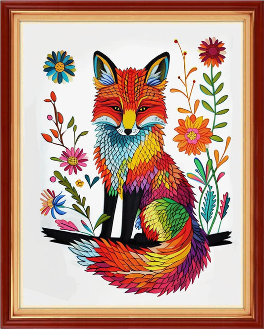 Redxing Stamped Cross Stitch Kits - Beach Night Landscape - Fox Flower - 16x20 inches - For All Ages - Unisex - Modern Animal Theme - Pre-printed Fabric, High-definition Drawing, Sufficient Thread