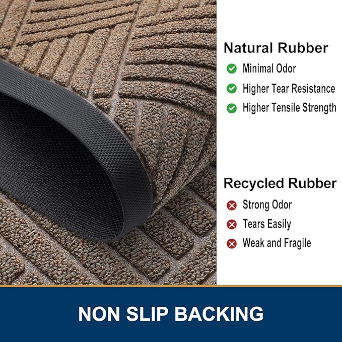 Smiry Front Door Mat Outside Entrance, Heavy Duty Outdoor Indoor Mat, Natural Rubber Doormat, Non Slip, Trap Dirt and Moisture, Easy Clean, Low Profile Patio Porch Entryway Mat, 29.5x17, Mix Brown