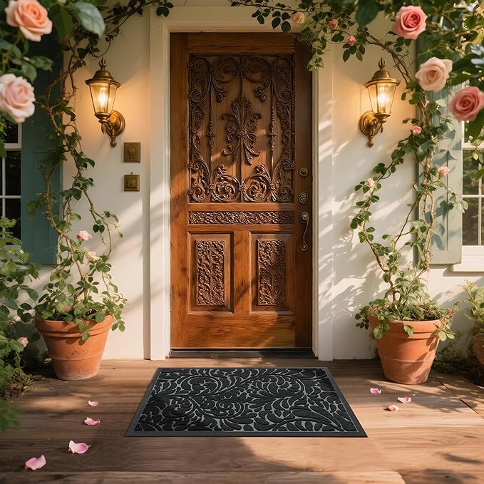 Yimobra Large Door Mat Outside Entrance 36x24, Waterproof Sturdy Outdoor Mats for Front Door, Heavy Duty Non-Slip Doormat for Garage Patio Entryway Indoor, Easy Clean, Black