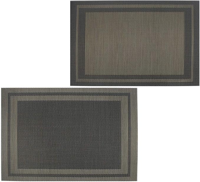 Gugrida Placemats Set of 6 Plaid Checkered Black & Gold PVC Placemat for Dining Table Durable Woven Vinyl Stain tablemats 18"X12"