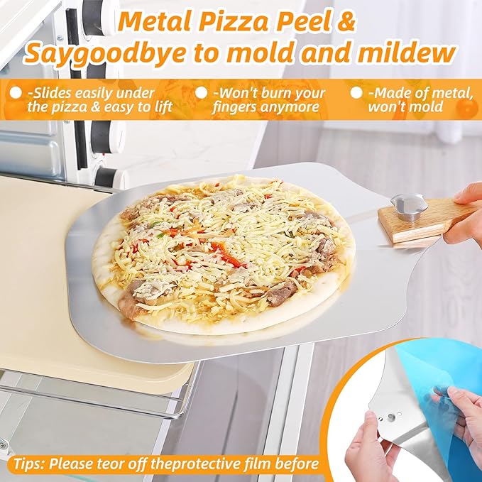 Pizza Stone 5 PCS Set, 15 x 12" Large Rectangle Pizza Stone Set for Oven and Grill with Metal Pizza Peels & Cutter Rocker, 0.6'' Thickened Stone Pizza Pan, Baking Stone for Pizza, Bread