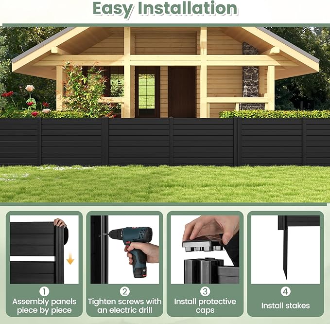 Giantex Air Conditioner Fence 2 Panels - 48''W x 36''H Outdoor Privacy Screen Trash Can Enclosure with 3 Stakes, PVC Vinyl Freestanding Picket Fences for Garden Patio Lawn AC Unit Pool Pump, Black
