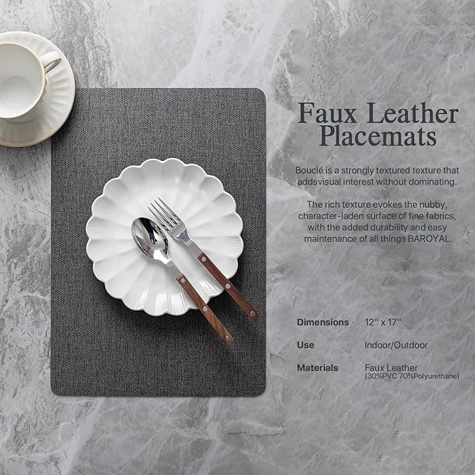 Faux Leather Placemats Set of 8 Vinyl Washable Wipeable Table Mats for Kitchen Dining Table Heat Resistant Waterproof Modern Indoor/Outdoor Placemats Non-Slip Easy Clean Place Mats (Midnight)