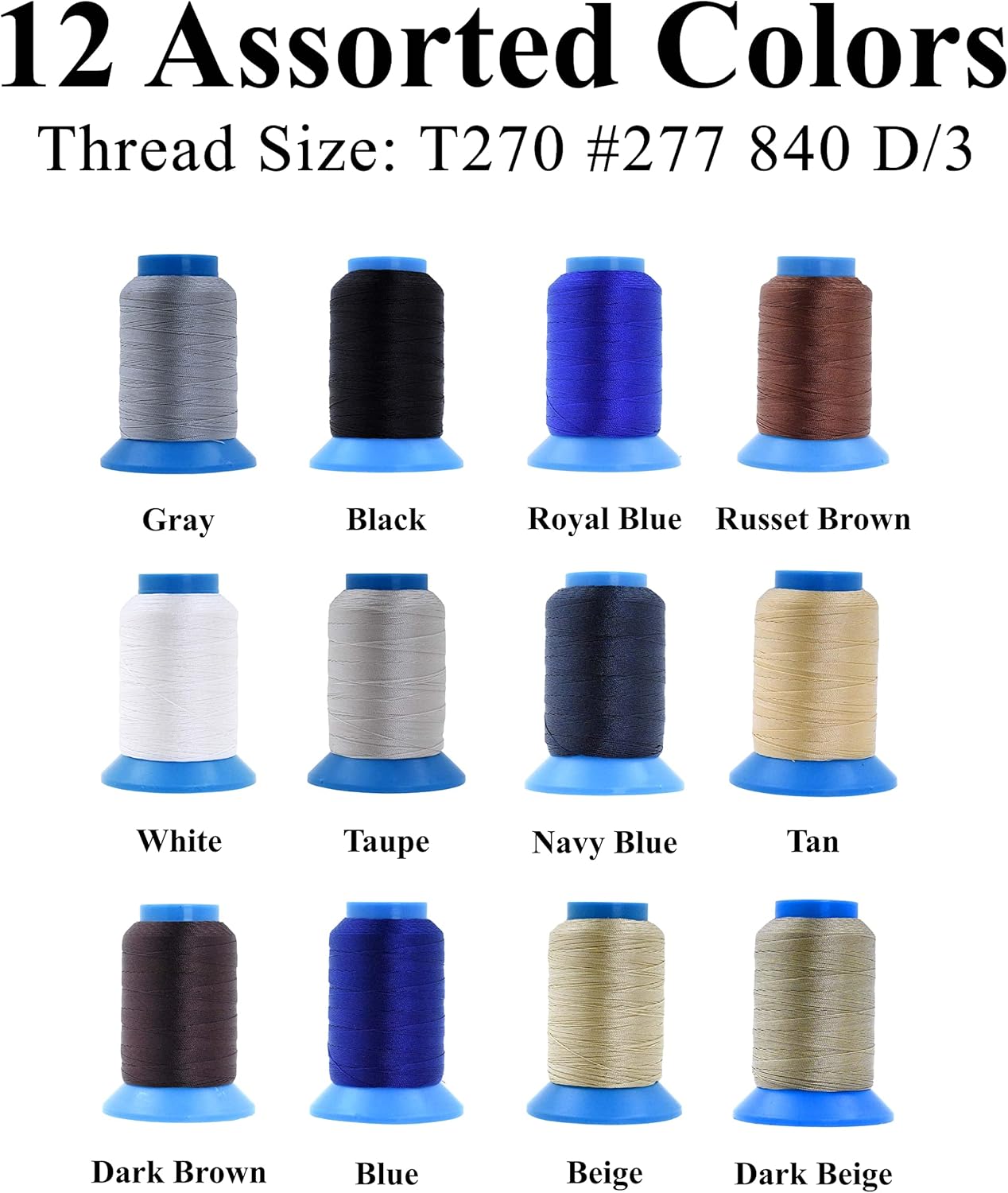 Mandala Crafts Bonded Nylon Thread 12 Neutral Colors Heavy Duty Sewing Threads - 780 YDs Size 277 840D T270 Tex 270 Thread for Leather Jeans Weaving Outdoor Marine Upholstery Threads
