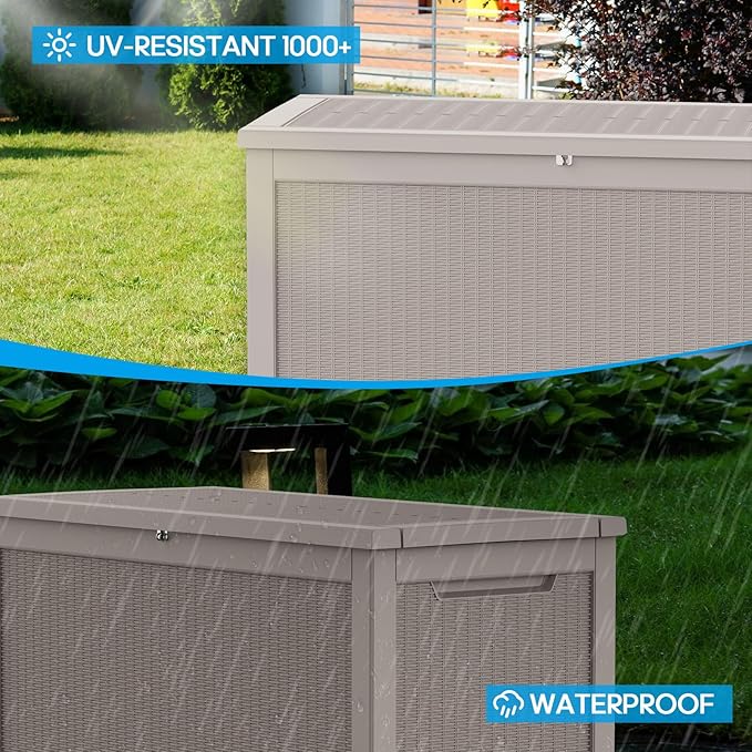 320 Gallon Large Deck Box,Resin Outdoor Storage Box with Lockable for Patio Furniture, Pool Accessories, Garden Tools Waterproof Outside Storage Box, Grey
