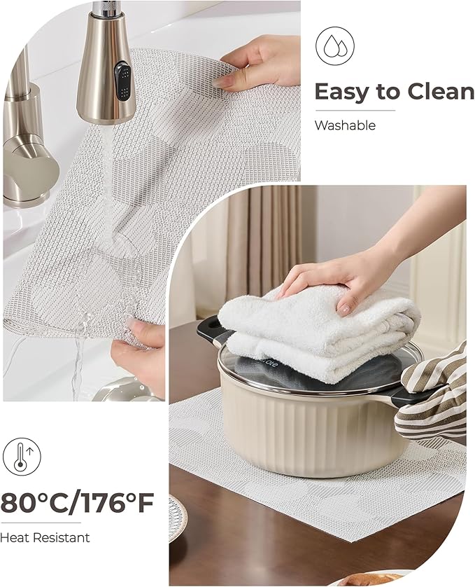 Leetaltree White Placemats Set of 6 - Heat Resistant Non-Slip Place mats for Dining Table, Washable Durable PVC Vinyl Woven Table Mats（White Circle, 6）