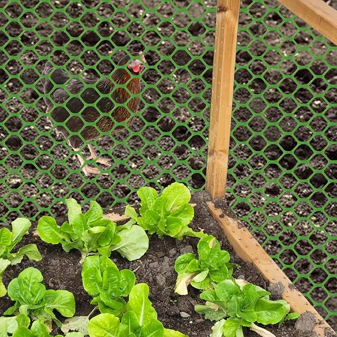 vensovo Plastic Wire Mesh Fence 16IN x 10FT Roll - Green Chicken Wire Fencing for Poultry, Gardening Barrier, Balcony Guard for Cats and Dogs, Floral Craft Mesh with 20 Zip Ties