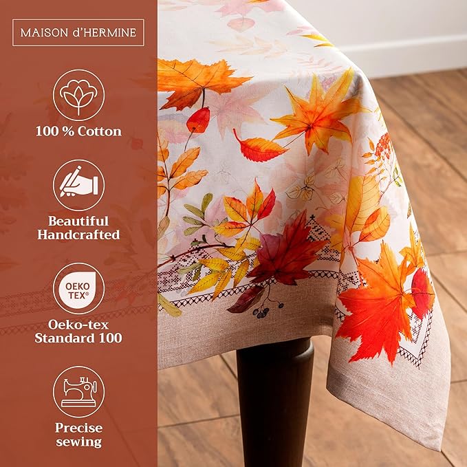Maison d' Hermine Table Cloth Rectangle Table 100% Cotton 60 x 108 Inches Fall Tablecloth Reusable Everyday Use for Thanksgiving Christmas Decorations Dining Farmhouse Party (Amarante)