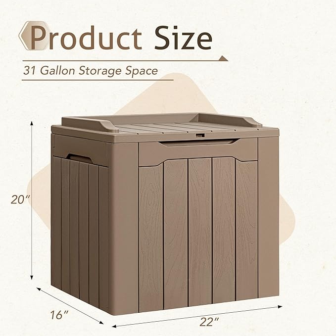 Flamaker 2 Pack Deck Box 31 Gallon Waterproof Resin Storage Box with Lid Indoor Outdoor Delivery Box Storage Bin for Patio Cushions (Light Brown)